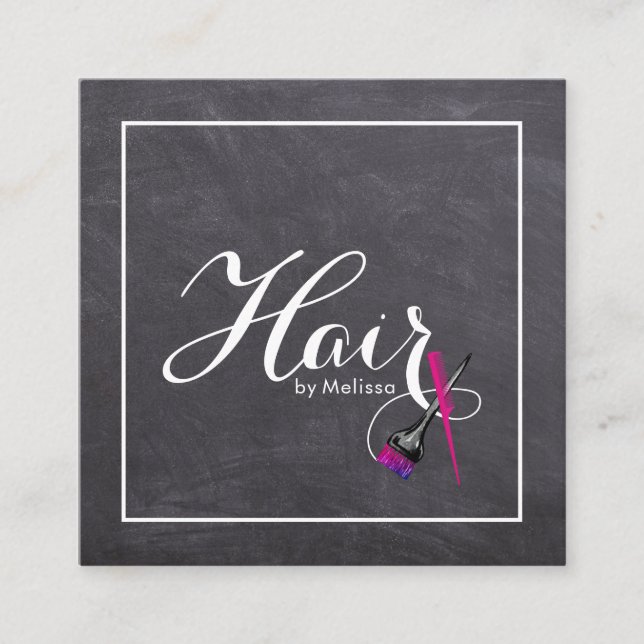 Menu Board Style Hair By Name QR Code Square Business Card (Front)