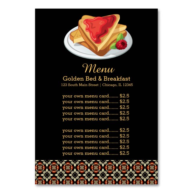 Menu Breakfast Table Number (Front)