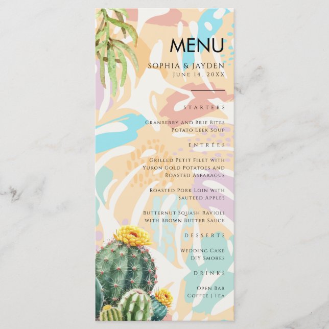Menu Cactus Tropical Palm Tree Desert Boho Wedding (Front)