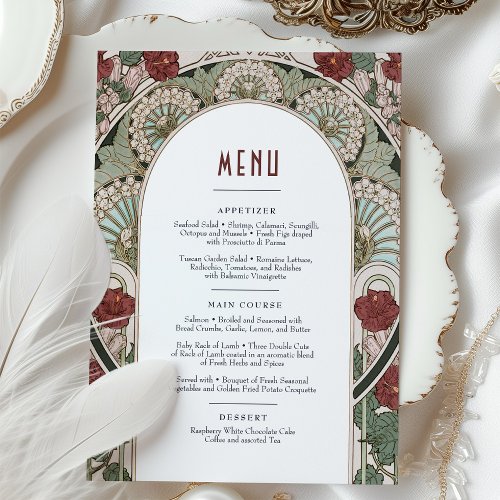 Menu Card Burgundy Art Nouveau Mucha