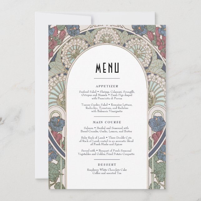 Menu Card Burgundy Art Nouveau Mucha (Front)