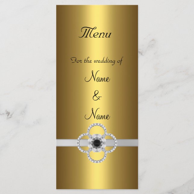 Menu Card Gold Silver Black Jewel Rack Card (Front)