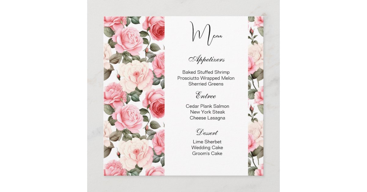 Menu Card-Rose Floral | Zazzle