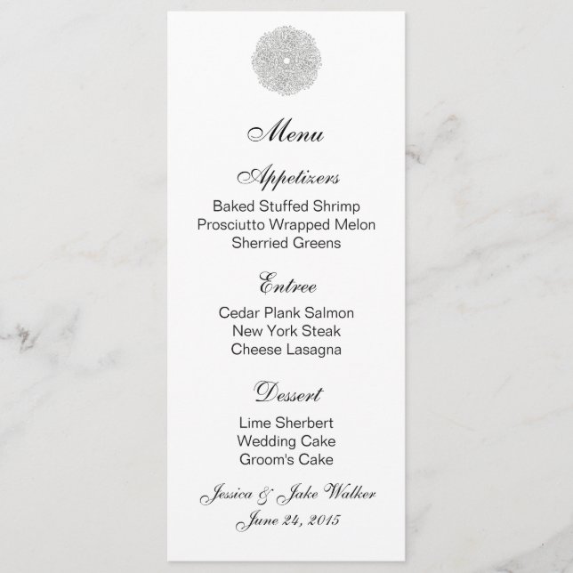 Menu Card Silver Floral Circle (Front)