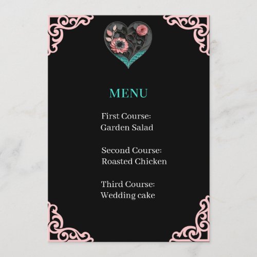 Menu Card Wedding Reception Quilled Heart
