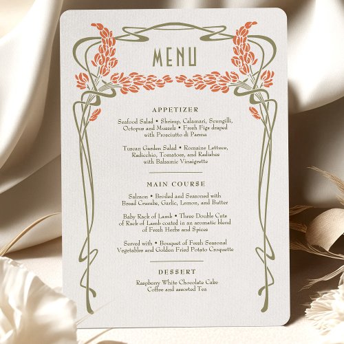 Menu Card Wedding Vintage Minimalist Art Nouveau