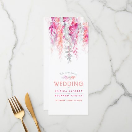 Menu cascading coral orange pink floral watercolor