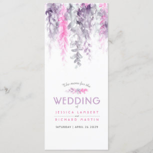 Menu cascading pink purple floral watercolor
