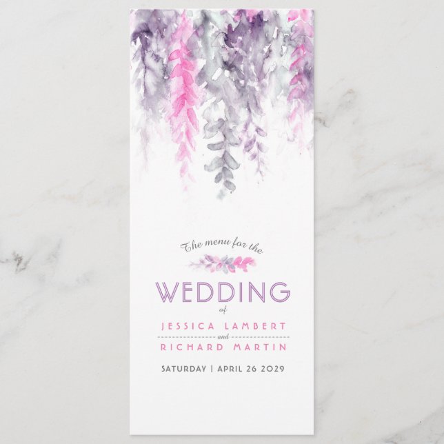 Menu cascading pink purple floral watercolor (Front)