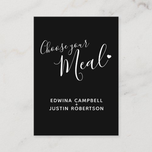 Menu choice meal options script text black cards