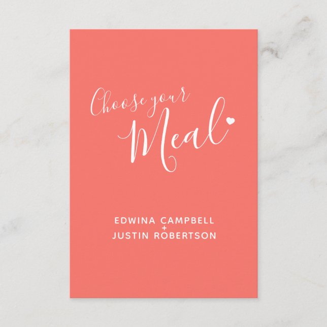Menu choice meal options script text living coral (Front)