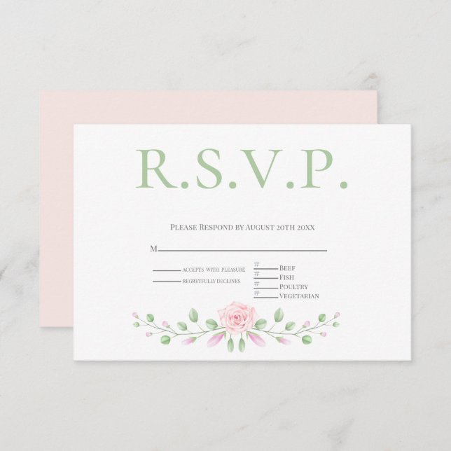 Menu Choice RSVP - Pink Blush Floral Accent (Front/Back)