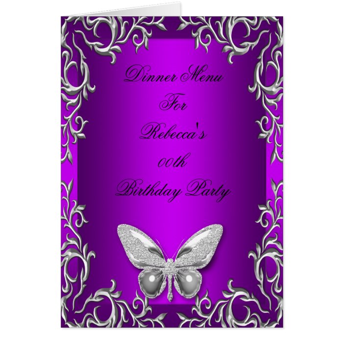 Menu Dinner Card Magenta Purple Butterfly Floral