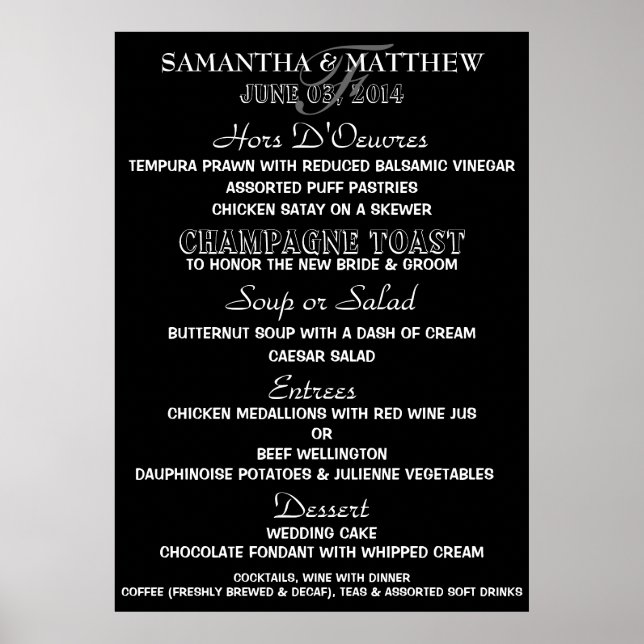 Menu DIY black and white party Poster (Front)