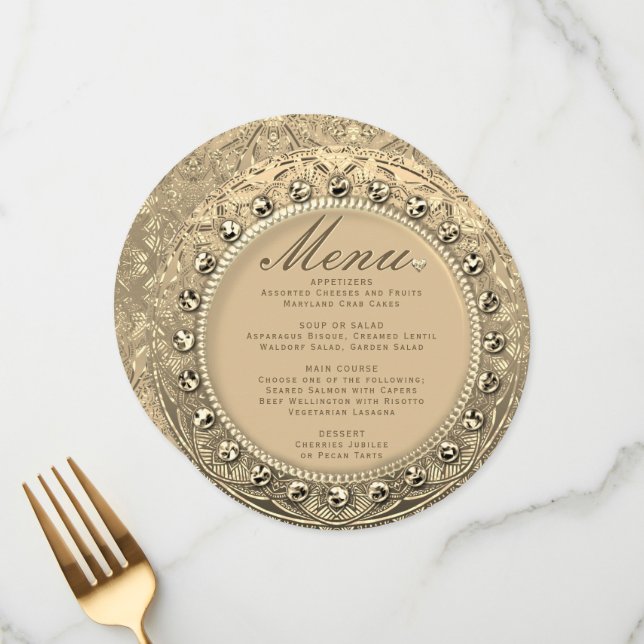 Menu Elegant Gold Ornate (Front/Back In Situ)