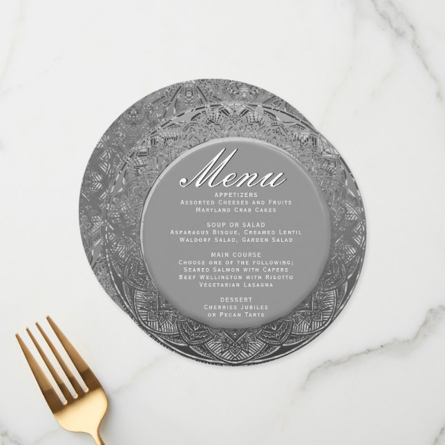 Menu Elegant Silver Ornate (Front/Back In Situ)