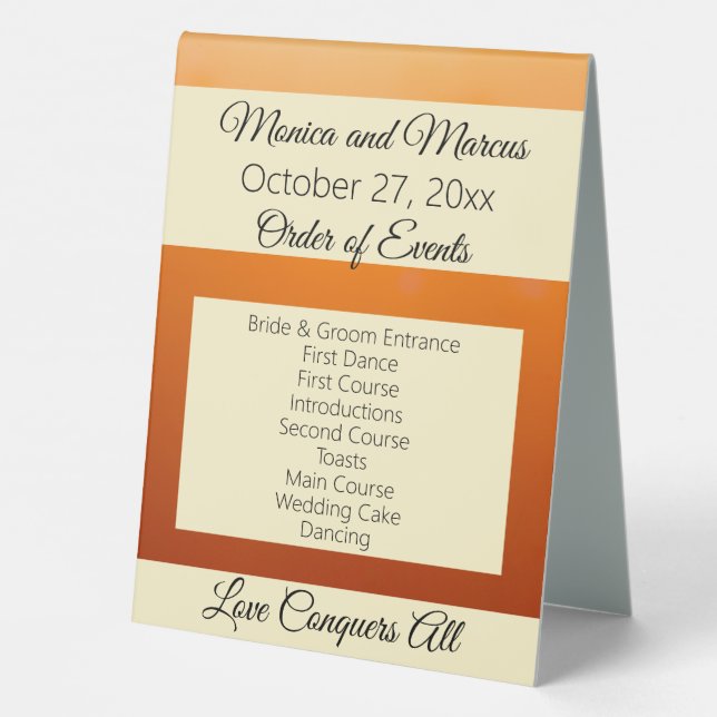 Menu Event Program Autumn Amber Skies Wedding Table Tent (Back)