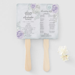 Menu Fan Elegant Lilac Blue White Rose Floral
