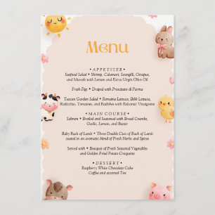 Menu Farm Animals Baby Shower