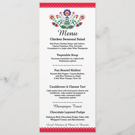 Menu Fiesta Party Mexican Red Wedding Reception Zazzle