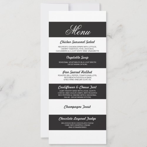 Menu Floral Black White Elegant Wedding Reception Invitation