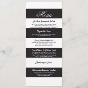Menu Floral Black White Elegant Wedding Reception Invitation