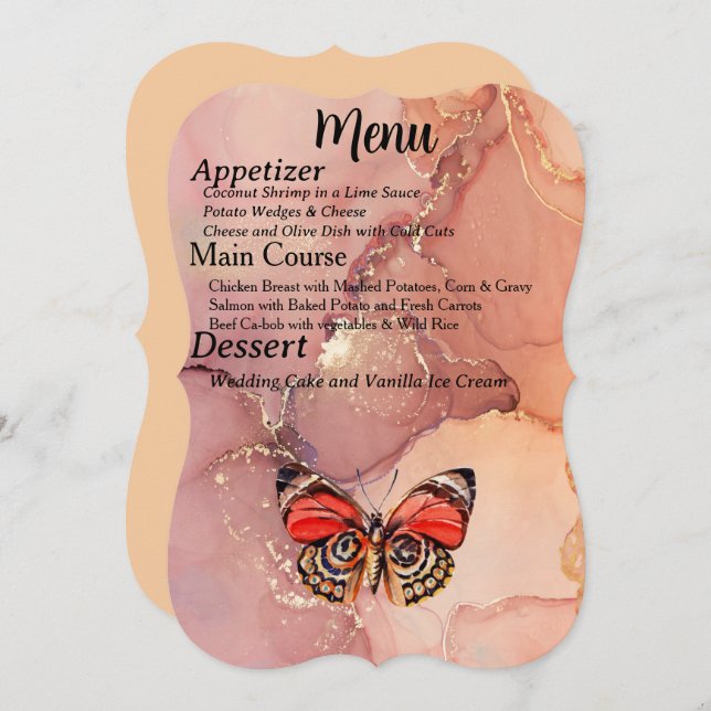 Menu for Fall Wedding Event w Tree & Butterflies (Front/Back)