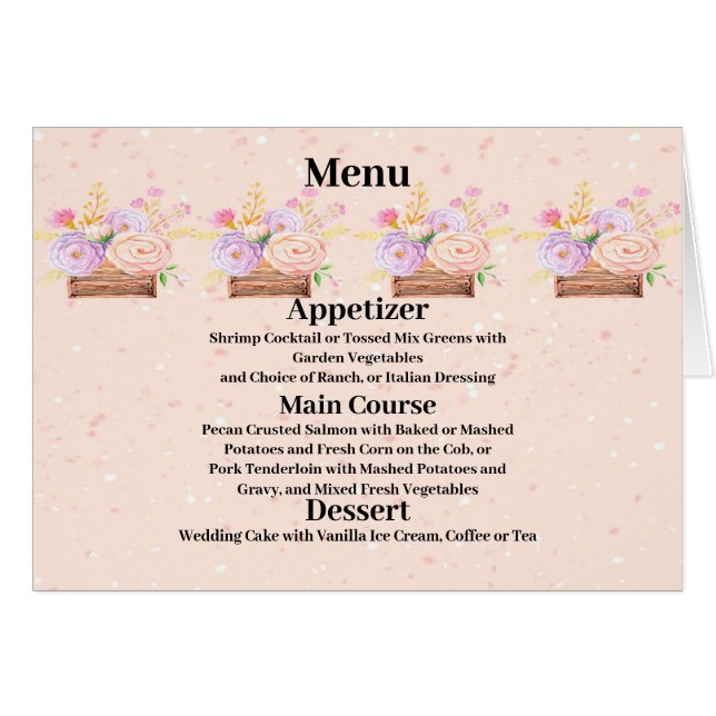 Menu for Peach Rustic Floral Wedding (Front Horizontal)