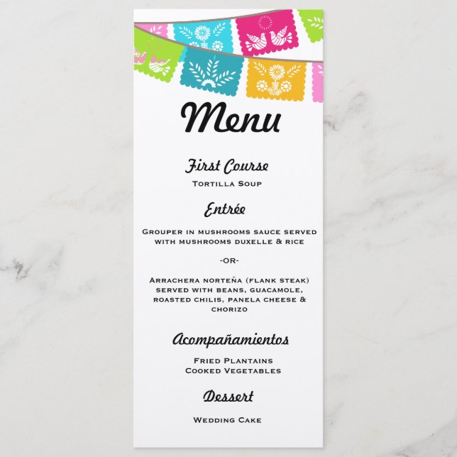 Menu for Wedding or Fiesta (Front)