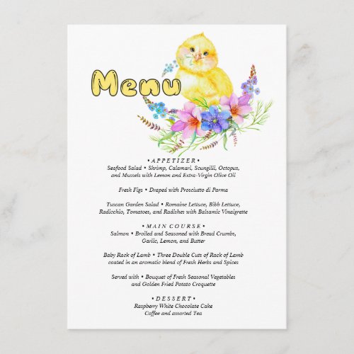 Menu Little Chick Baby Shower