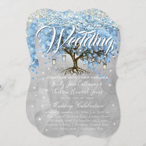 Menu Mason Jar Blue Heart Leaf Tree Watercolor Invitation