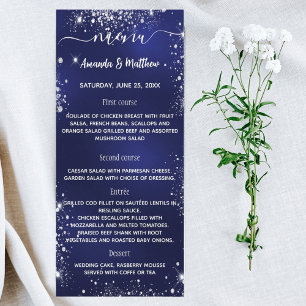 Menu navy blue white glitter wedding