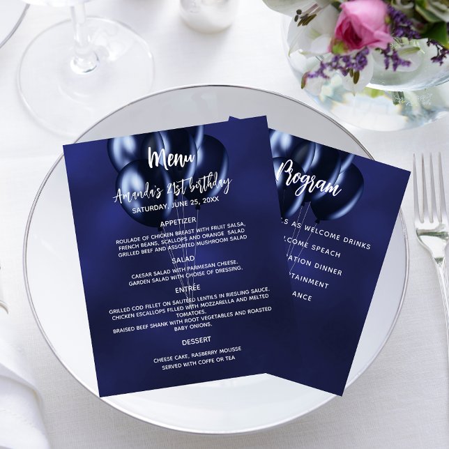 Menu program navy blue white balloons budget flyer (Creator Uploaded)