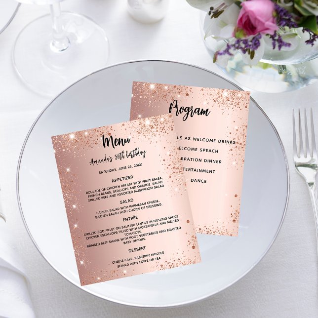 Menu program rose gold birthday budget flyer (Creator Uploaded)