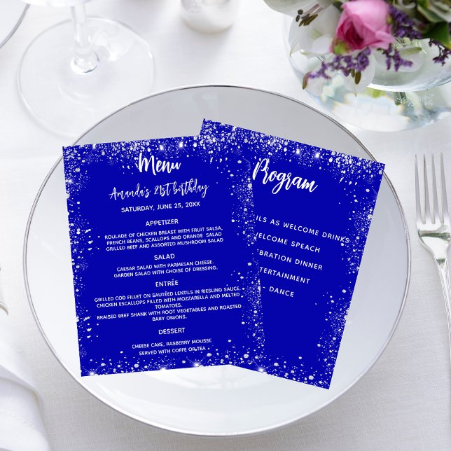 Menu program royal blue white glitter budget flyer (Creator Uploaded)