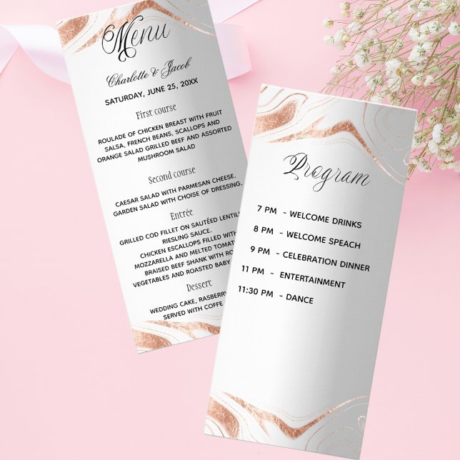 Menu program silver rose gold marble wedding (Creator Uploaded)