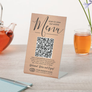 Menu QR Code Generator & Logo Brushed Copper color Pedestal Sign
