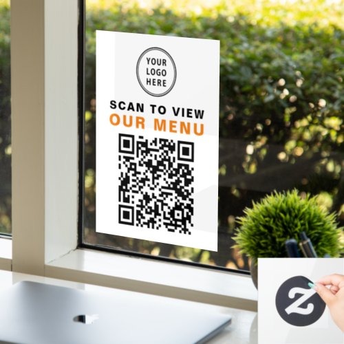 Menu QR Code Restaurant Cafe Logo Window Cling