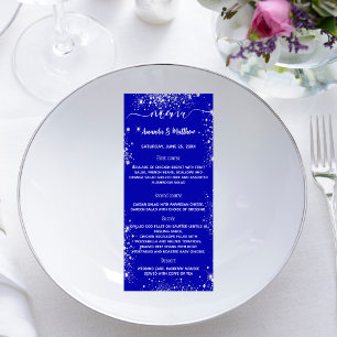 Menu royal blue silver glitter wedding