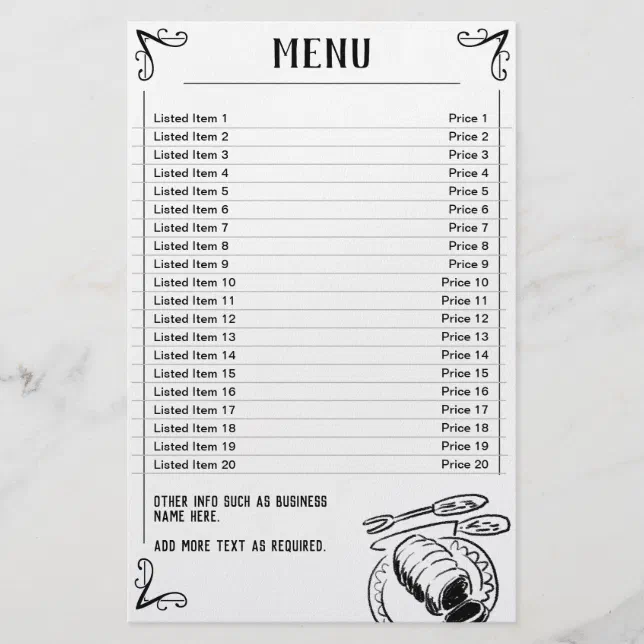 Menu Sheet to use as a Template | Zazzle