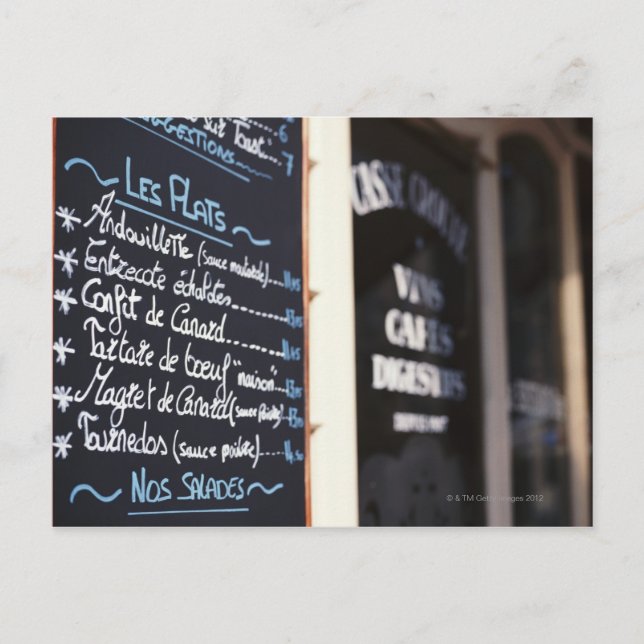Menu Sign Outside a Cafe in Bordeaux, France (Front)