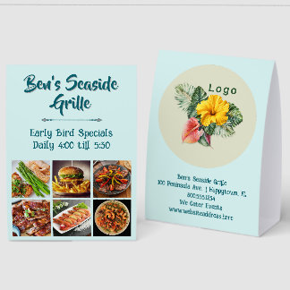 Menu Special Photos Logo Restaurant Paper Table Tent