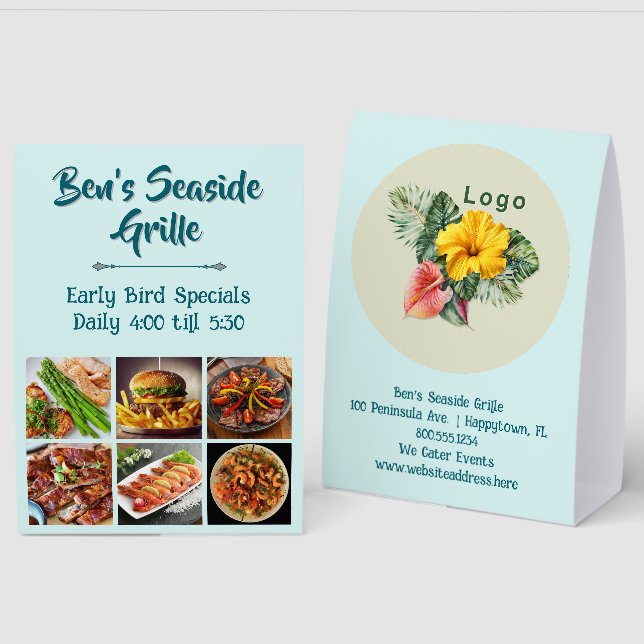 Menu Special Photos Logo Restaurant  Paper Table Tent (Front/Back)