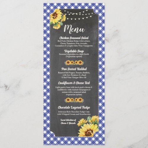 Menu Sunflowers Wedding Reception Navy Chalk