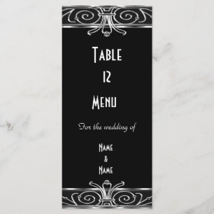 Menu Table Card Elegant Black Silver Art Deco