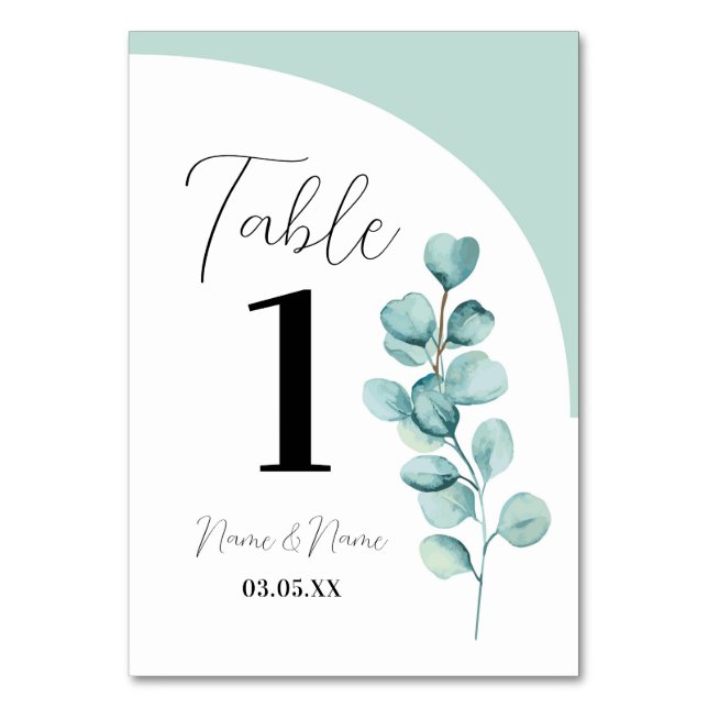 Menu Table Eucalyptus Leaves Green Simple Number (Front)