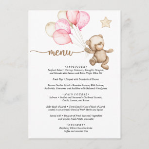 Menu Teddy Bear Baby Bear Baby Shower 