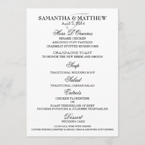 Menu template wedding engagement anniversary custom invites
