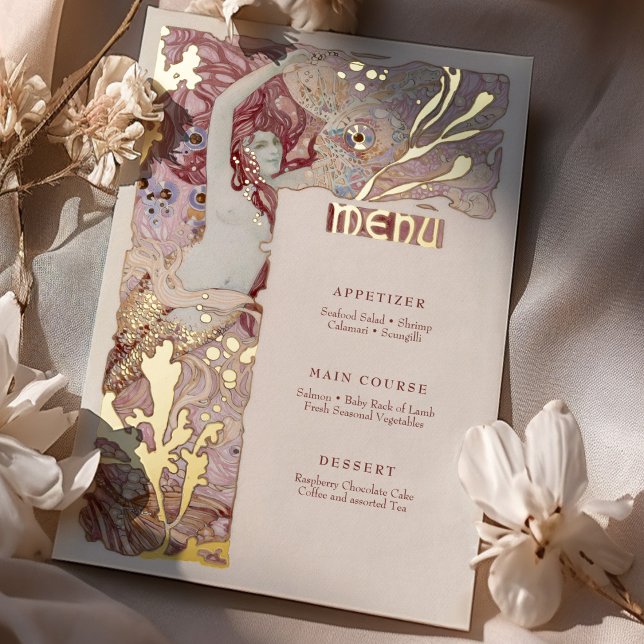 Menu Vintage Mermaid Art Nouveau Foil Invitation (Creator Uploaded)
