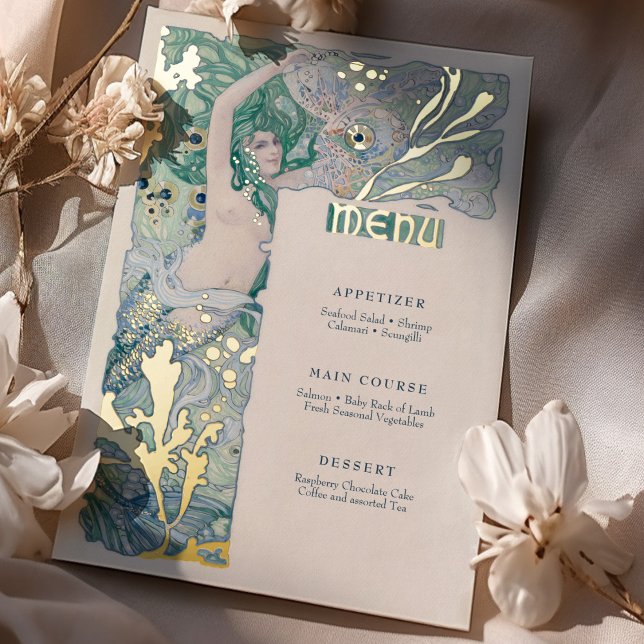Menu Vintage Mermaid Art Nouveau Foil Invitation (Creator Uploaded)